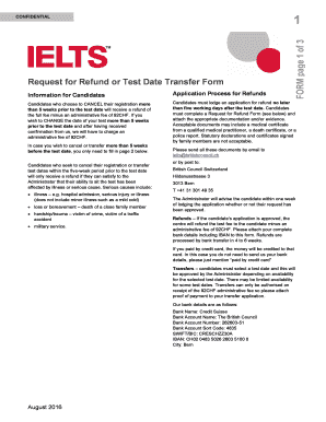 Test Day Transfer Form Ielts British Counil
