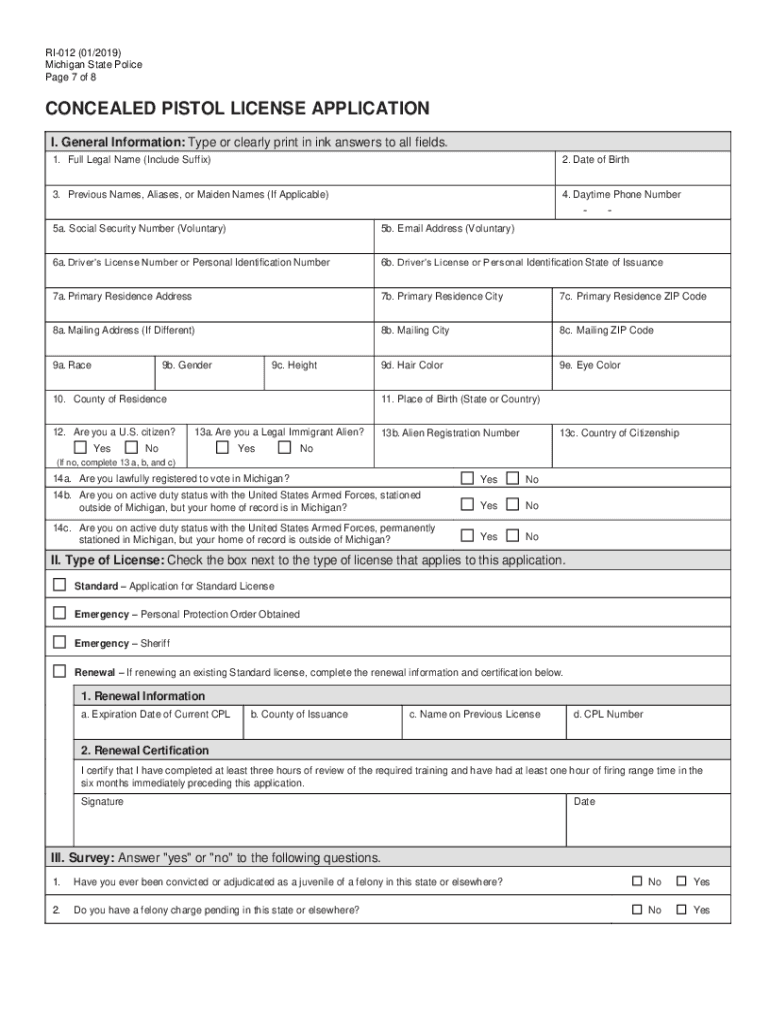 Get and Sign Michigan Cpl Renewal Form PDF 2019-2022