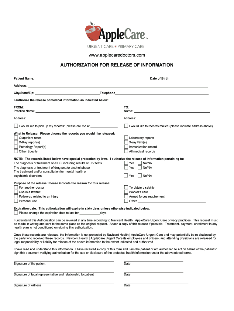 AppleCare Medical Records Request Form DOC