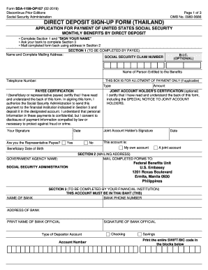 SSA 1199 OP107 Direct Deposit Sign Up Form Thailand