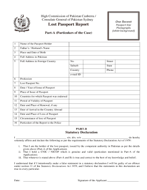 Pakistan Passport Report  Form