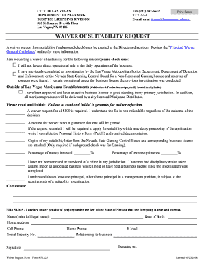 WAIVER of SUITABILITY REQUEST  Form