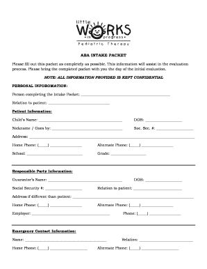 ABA INTAKE PACKET  Form