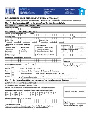 Residential Unit Enrolment Form EF003 Nov Xlsx