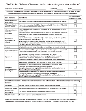 Checklist for Release of Protected Health InformationAuthorization Forms
