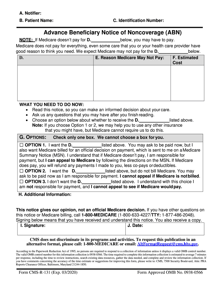 Printable Medicare Abn 20202024 Form Fill Out and Sign Printable PDF