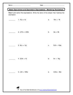 Matching Equivalent Expressions Worksheet  Form