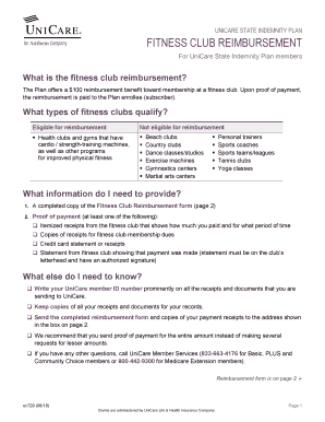  Unicare Fitness Reimbursement Form 2018-2024