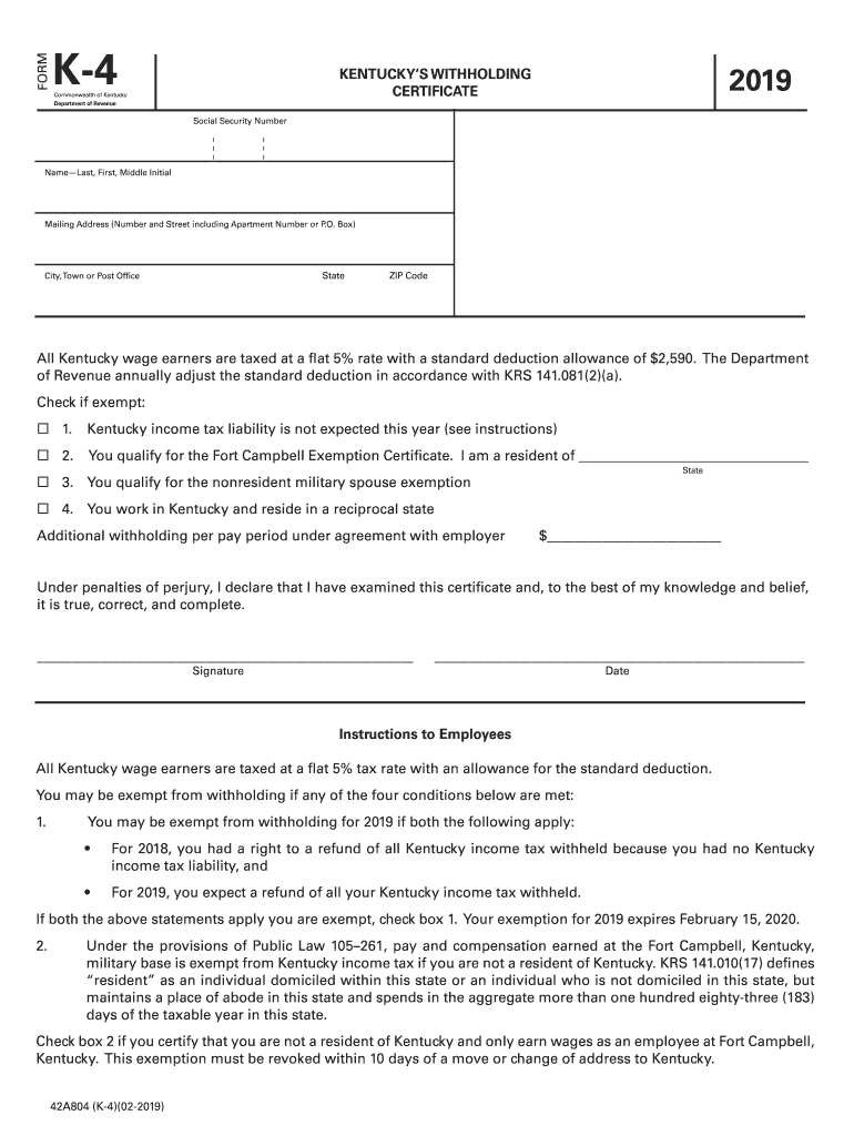  Kentucky 4 Form 2019