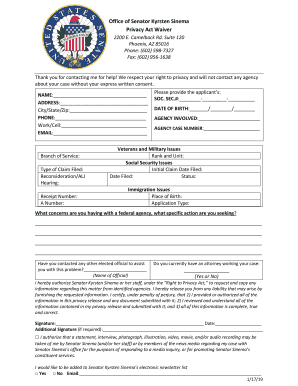 Office of Senator Kyrsten Sinema Privacy Act Waiver  Form