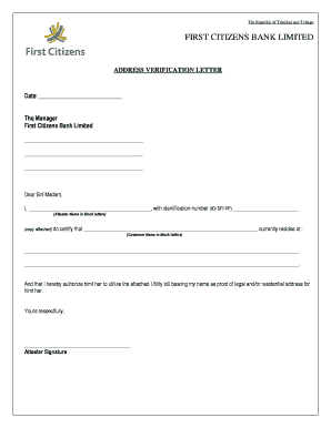 First Citizens Bank Address Verification Letter  Form