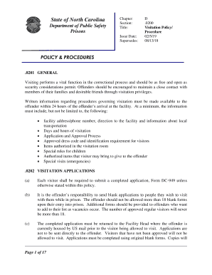  Nc DOC Visitation Applications 2019-2024