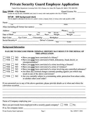 Private Security Guard Employee Application 09 29  Form