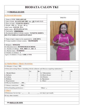 Contoh Biodata Tki  Form