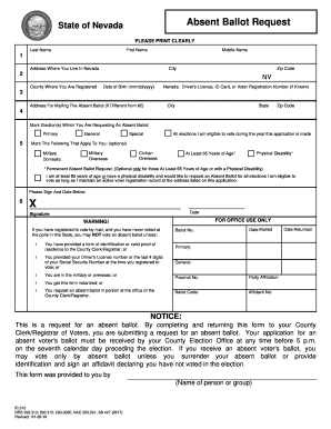  Absentee Ballot Nevada Fillable  Form 2019