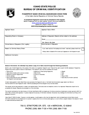 Idaho State Police Fingerprinting - Fill Out and Sign Printable PDF  Template | signNow