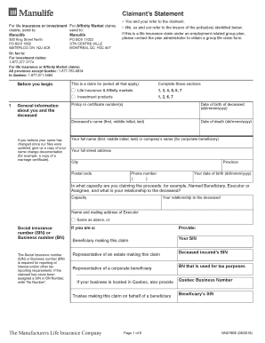  Manulife Life Insurance Form 2018-2024