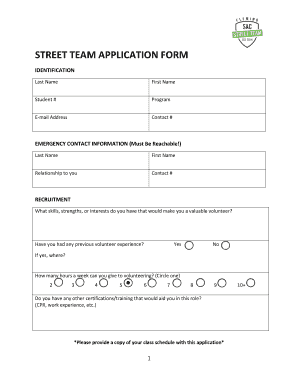 STREET TEAM APPLICATION FORM