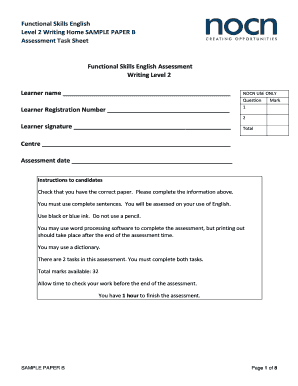 Functional Skills English Assessment  Form