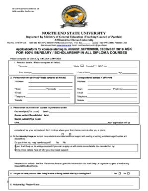 North End University  Form