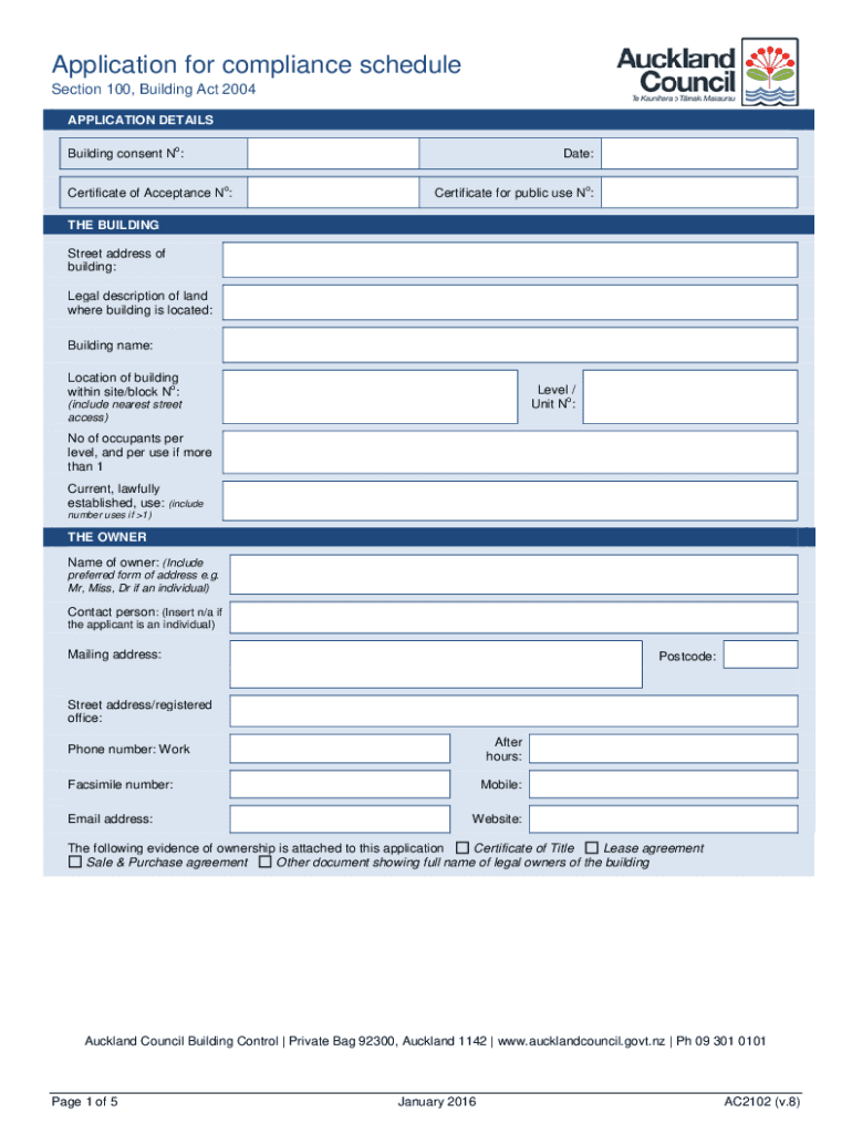AC2102 Application for Compliance Schedule  Form