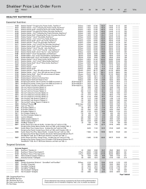 Shaklee Price List  Form