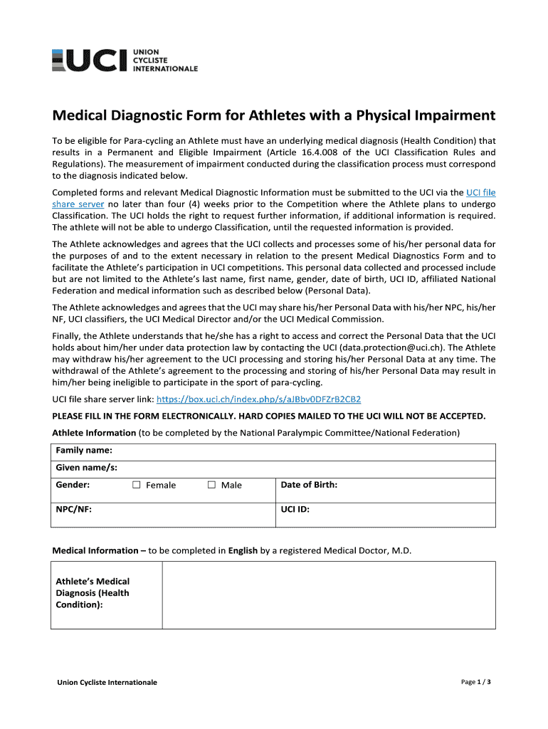 Medical Diagnostic Form for Athletes with a Physical Impairment