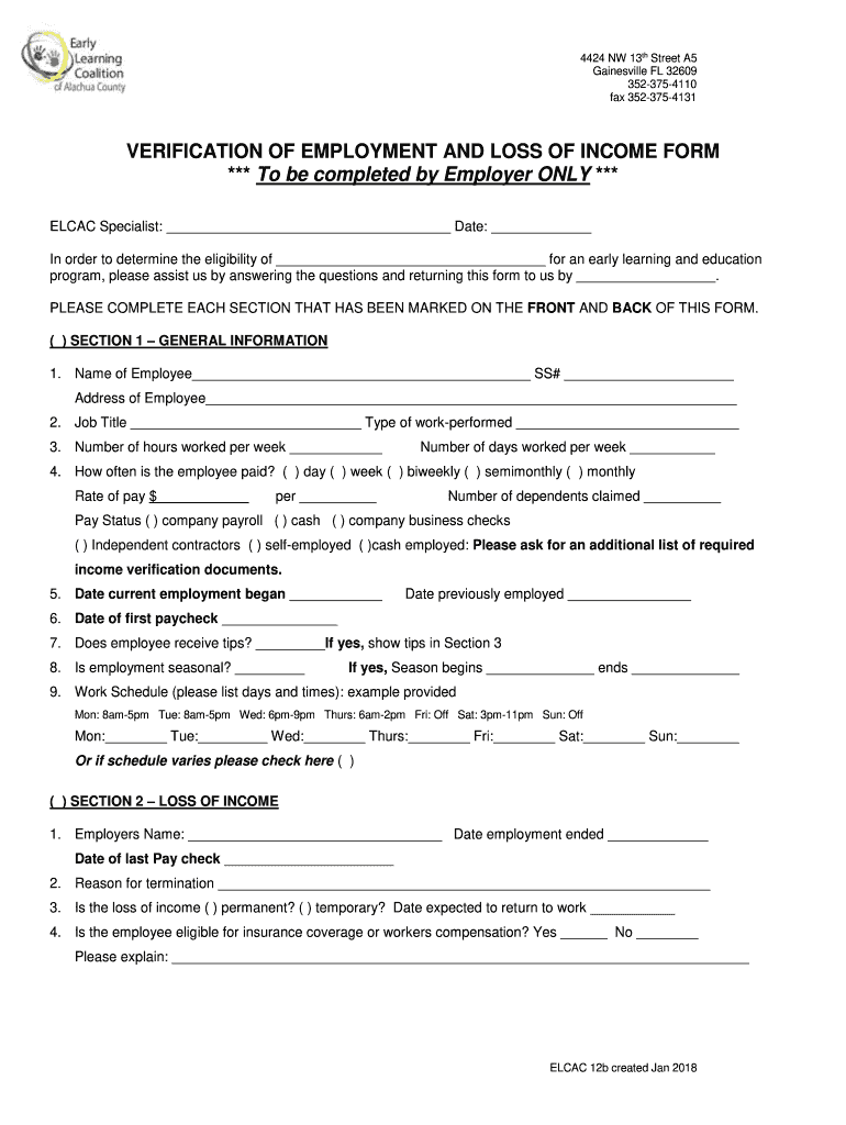 VERIFICATION of EMPLOYMENT and LOSS of INCOME FORM