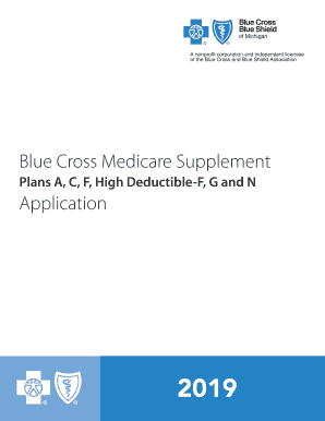  Blue Cross Medicare Supplement Plans A, C, F, High Deductible F, G and N Application 2018