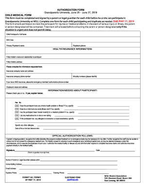 Get and Sign Printable Child Medical Consent Form for Grandparents 2019-2022