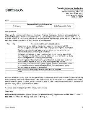 Bronson Financial Assistance Application  Form