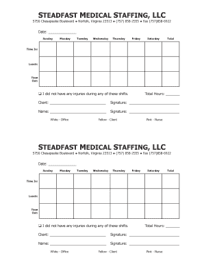 Steadfast Medical Staffing Timesheet  Form