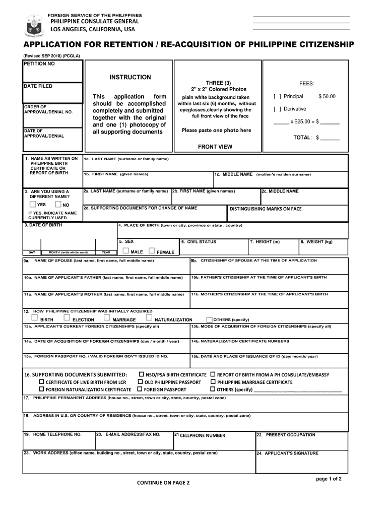  PH Application for RetentionRe Acquisition of Citizenship Los Angeles 2019