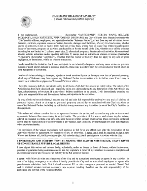 Waiver and Release of Liability City of Sunny Isles Beach  Form