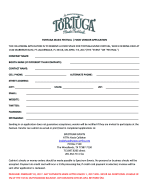 Tortuga Music Festival Vendor Application  Form