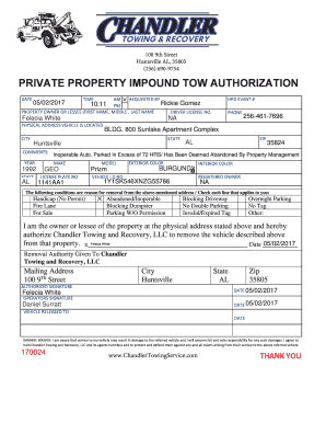 Chandler Towing Invoice Template PDF  Form