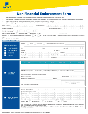Aviva Non Financial Endorsement Form