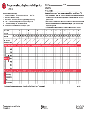  Temperature Recording Form 2016-2024