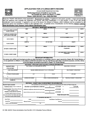 Get and Sign Fl Application Birth Form 2016-2022