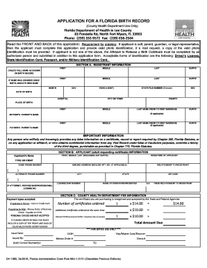  Fl Application Birth Form 2016-2024