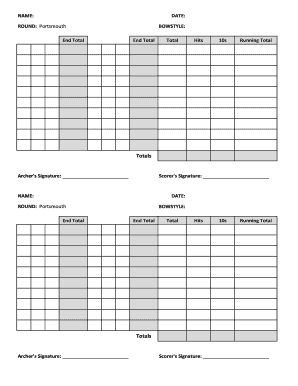 Archery Score Sheet Excel  Form