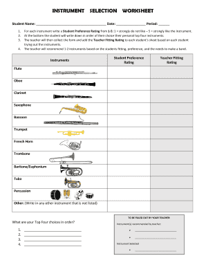 INSTRUMENT SELECTION WORKSHEET Gladesbandmiami Com  Form