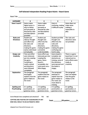 Board Game Project Rubric  Form