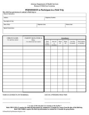  Az Department of Health Services Field Trip Permission Forms 2018-2024