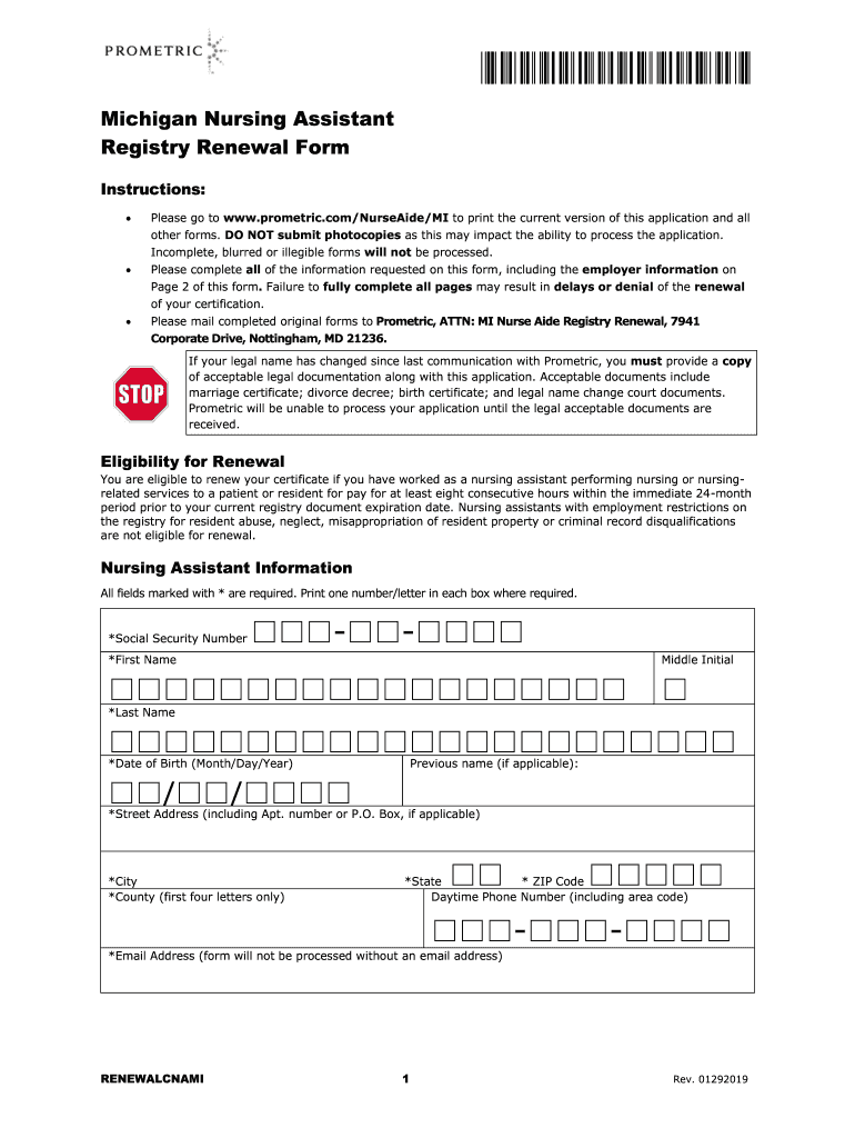 Get and Sign Cna Renewal Michigan 2019-2022 Form