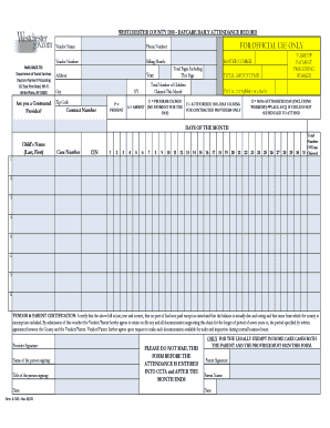 WESTCHESTER COUNTY DSS DAYCARE DAILY ATTENDANCE RECORD  Form