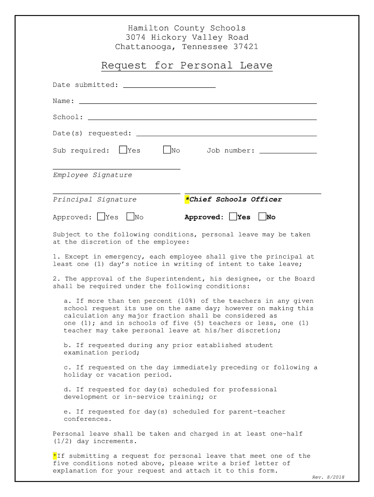 Request for Personal Leave Hcde Org  Form