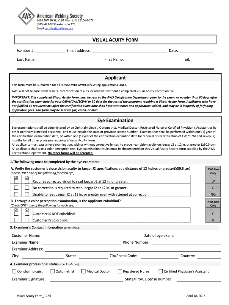  Aws Visual Acuity Form 2018-2024