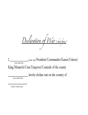 Declaration of War Template  Form