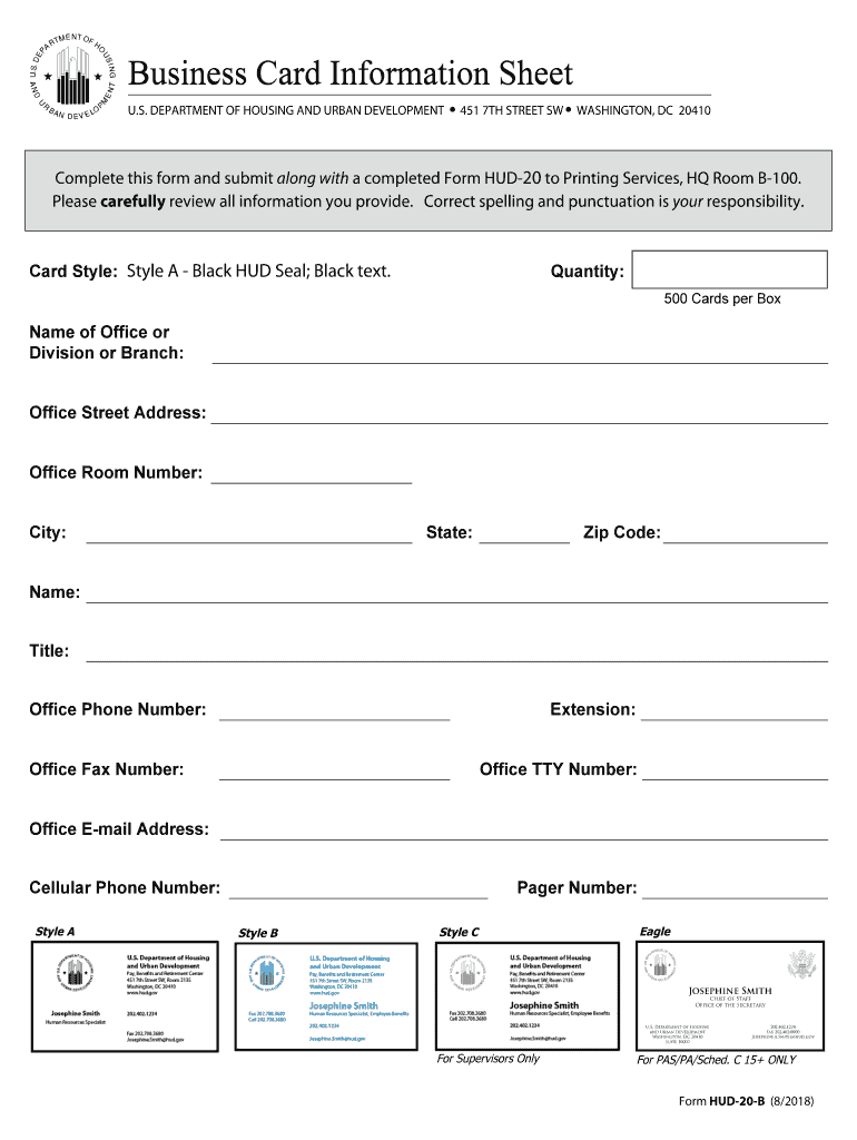 Business Card Information Sheet